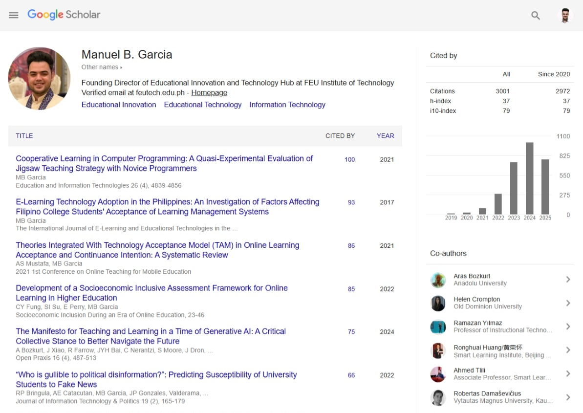 Dr. Manuel B. Garcia's Google Scholar page showing 3,000 citations milestone