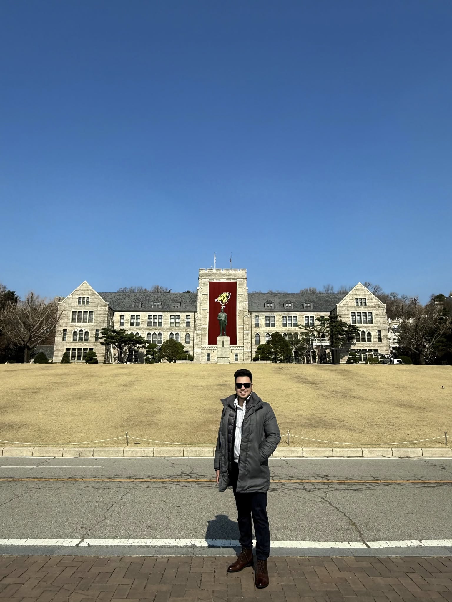 Inside the main campus of Korea University during my first visit—grateful, inspired, and already feeling at home.